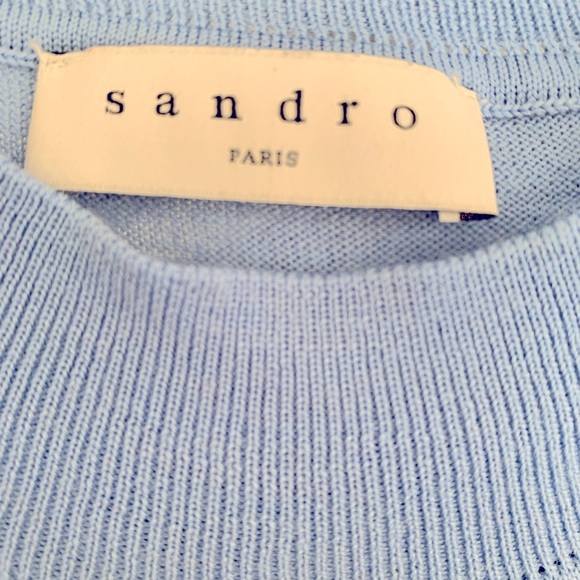 Sandro Blue Crew Neck Sweater with Red Beaded Logo - Picture 4 of 5